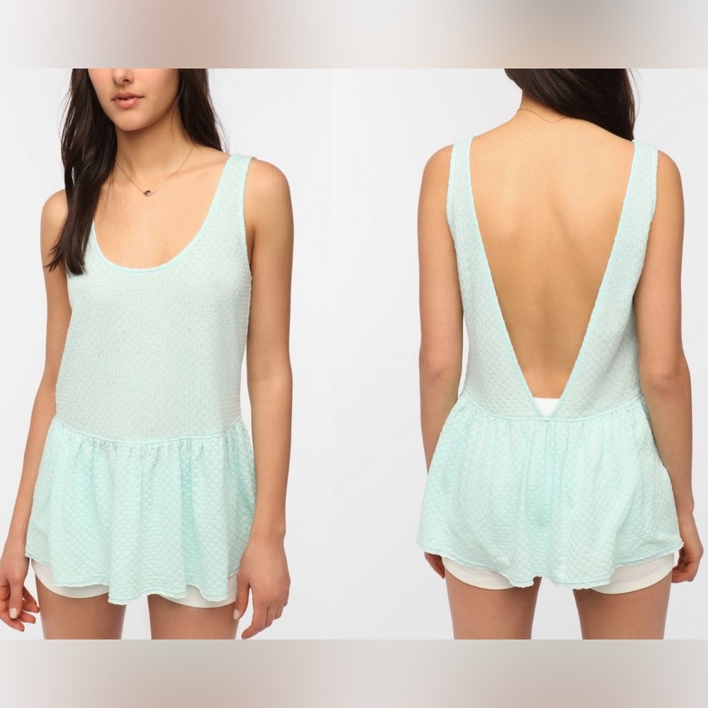 Urban Outfitters Lucca Couture Drop-Waist V Back Baby Blue Peplum Tank - Medium